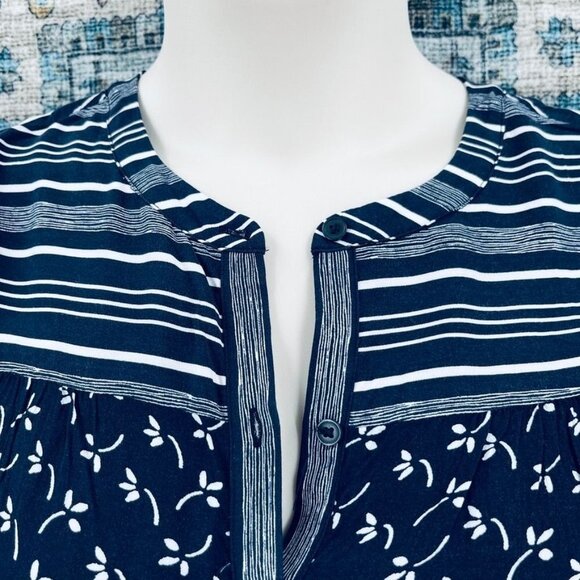 Loft Outlet Shift Dress Size M Petite  Navy White Elastic Waist Sleeveless - Picture 2 of 8